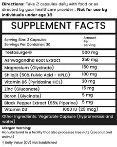 Premium Testosterone Support supplement facts and ingredient panel
