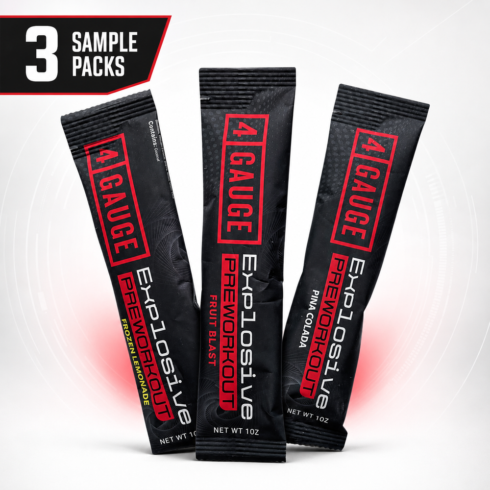 3 free samples of 4 Gauge preworkout — one of each flavor