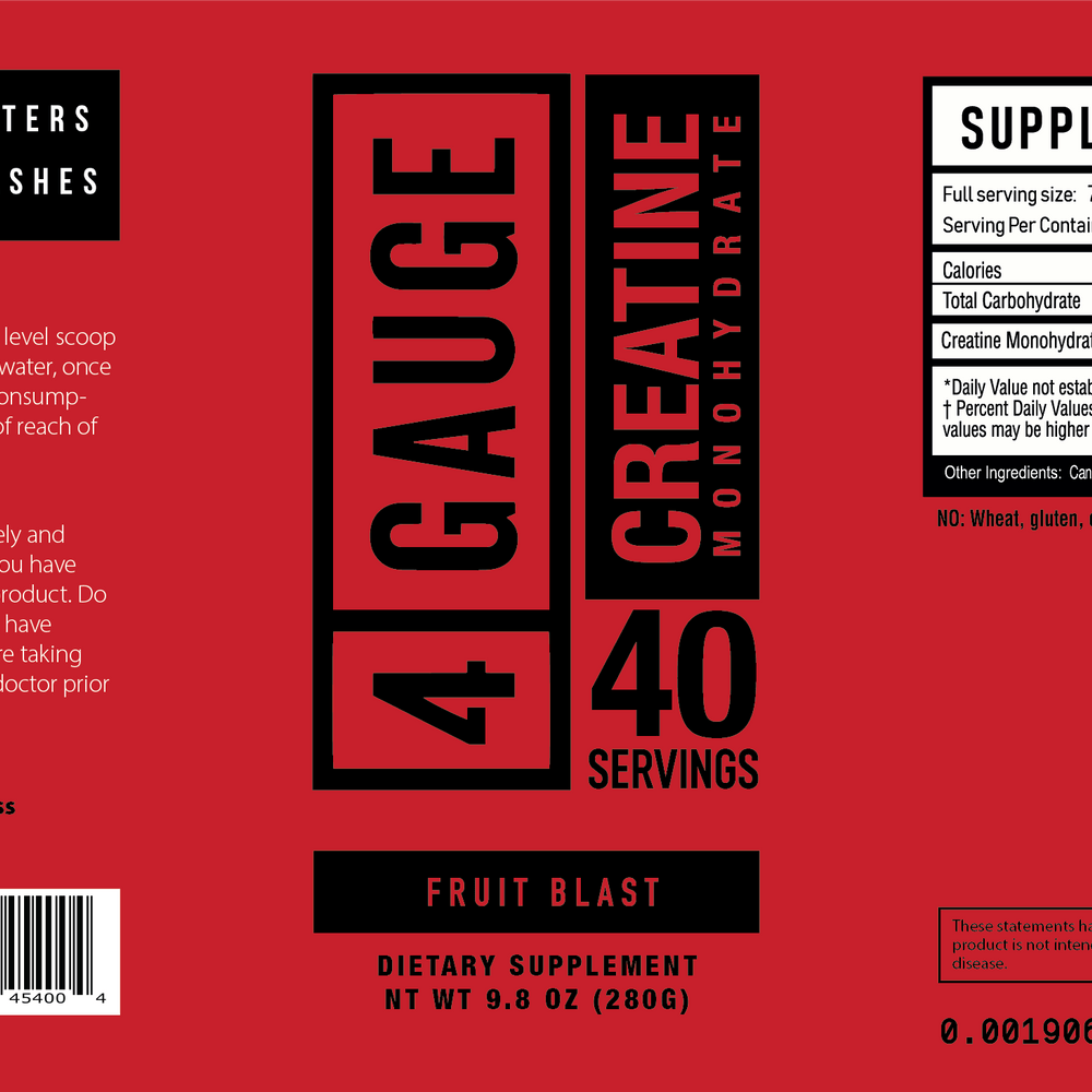 
                  
                    4 GAUGE Creatine Monohydrate - 40 Servings - Fruit Blast Flavor
                  
                