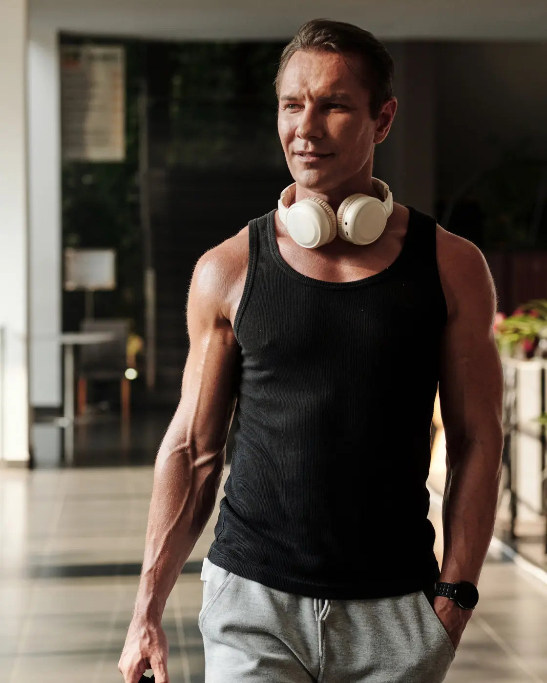 Focused athlete mid-workout looking energized and in control